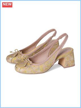 Slingback Block Heel Pump with Bow Detail and Checkered Print